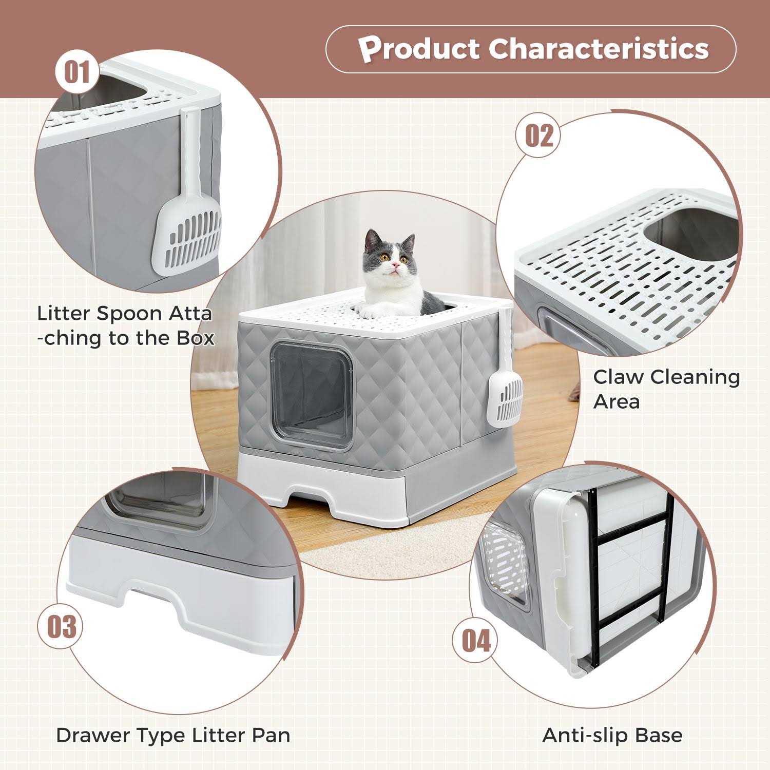 PAWZ Road Enclosed 2 Ways Anti-splash Cat Litter Box - Healthber