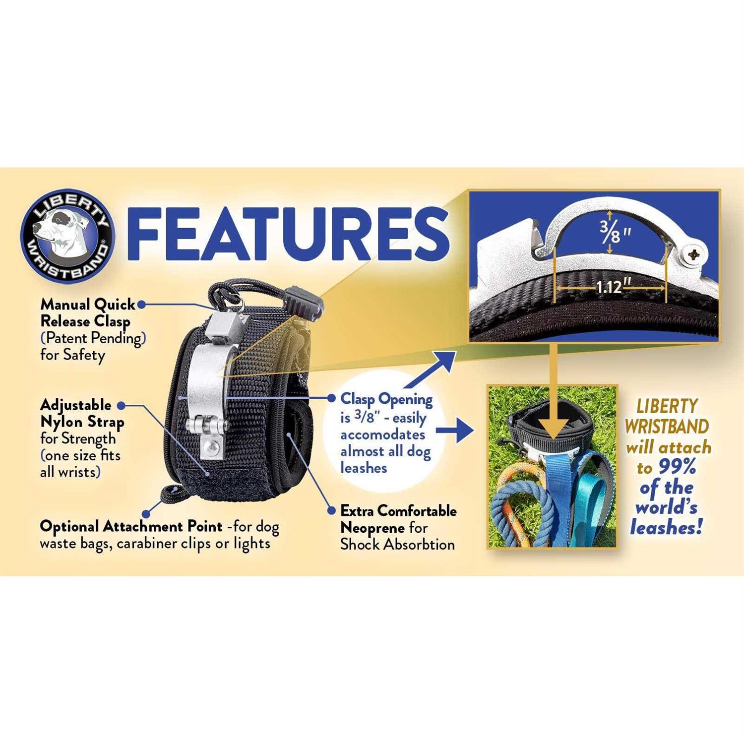LIBERTY Wristband Innovative Wristband for Dog Walking Attaches to Any Dog Leash Converting It Into A Hands Free Leash - Healthber