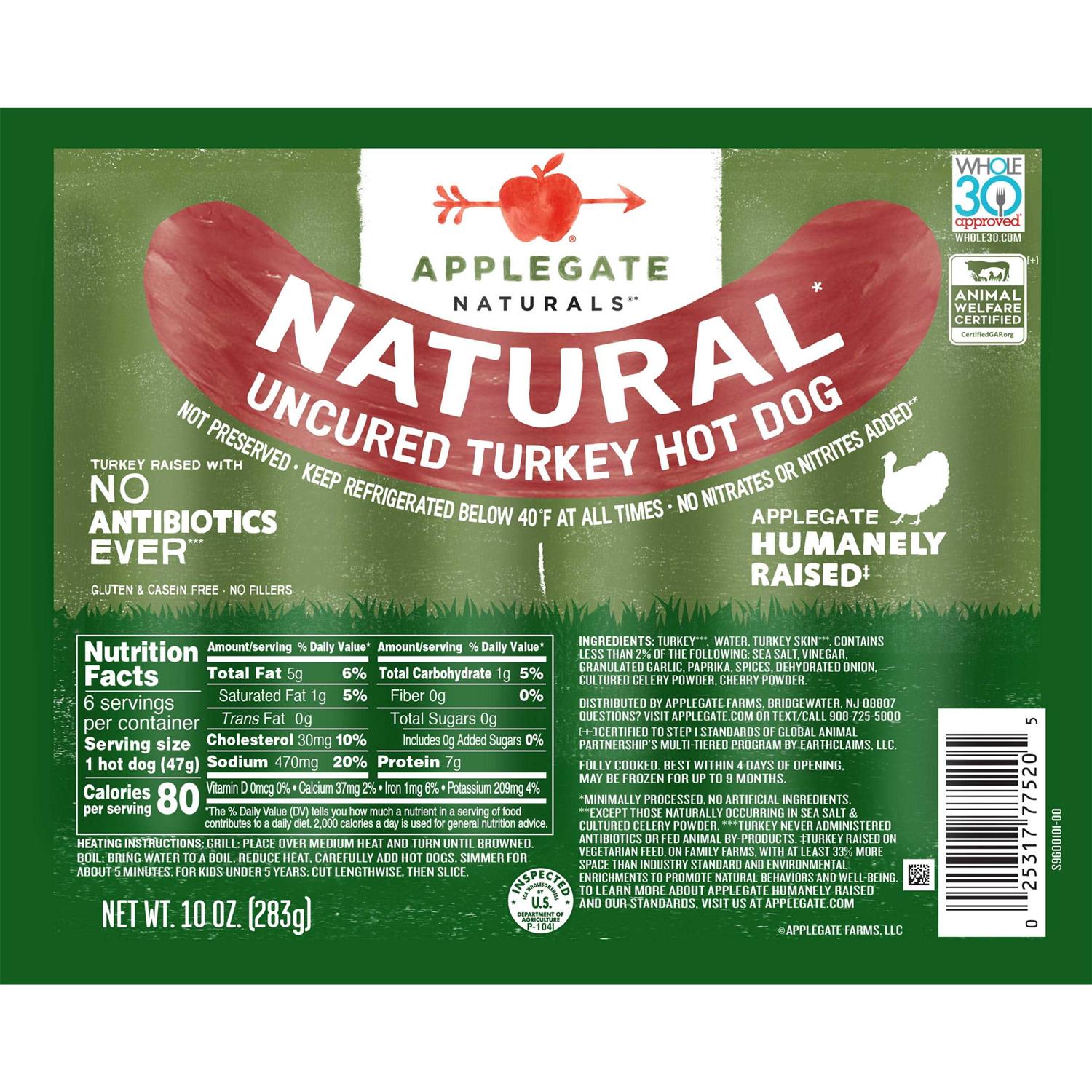 Applegate Naturals Uncured Turkey Hot Dog - Healthber