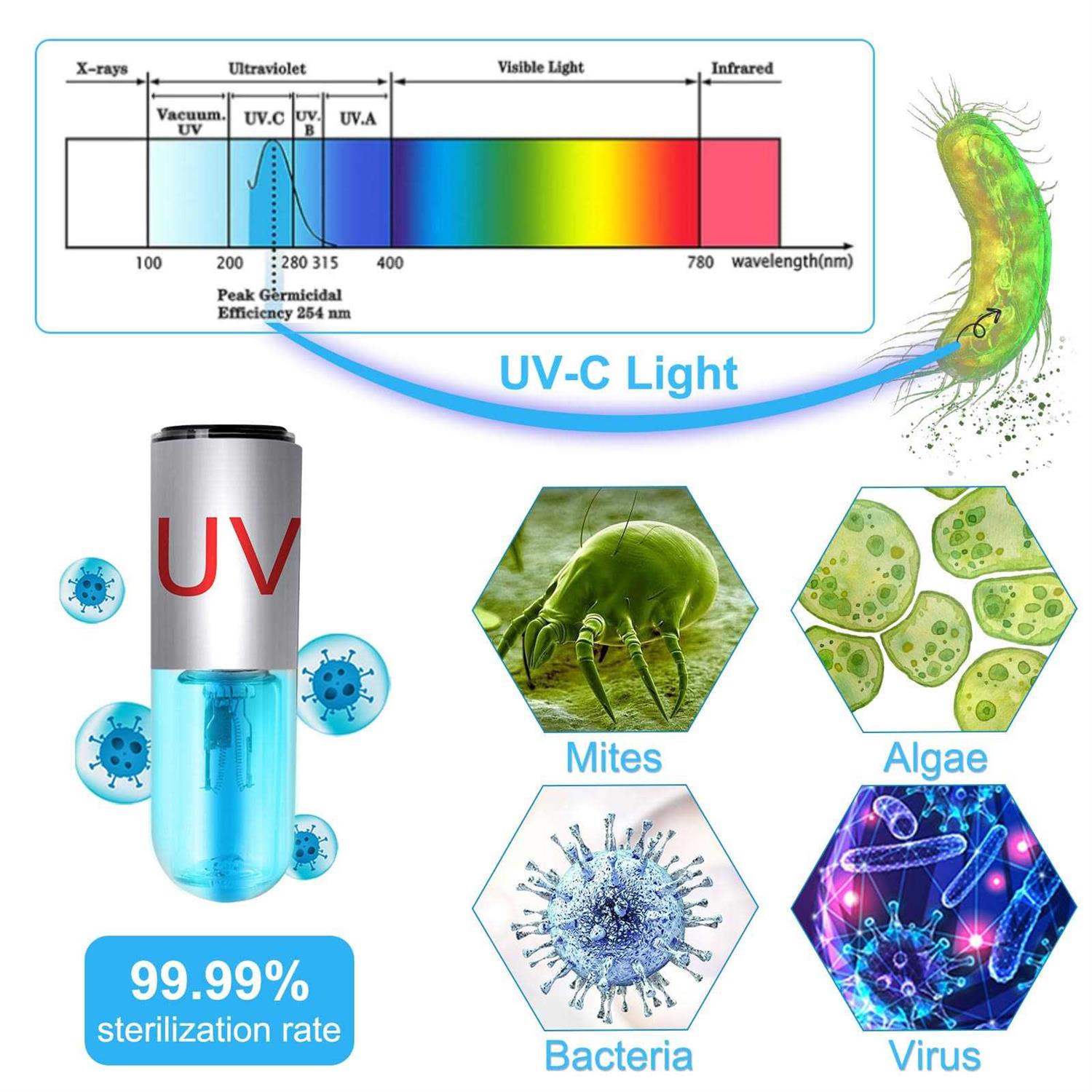 JAHEA Aquarium Clean Light,3 W Mini &13W UV Sanitizer Submersible Light with U-V Test Card,Aquarium Water Clean Green Clear Waterproof Clean Lamp - Healthber