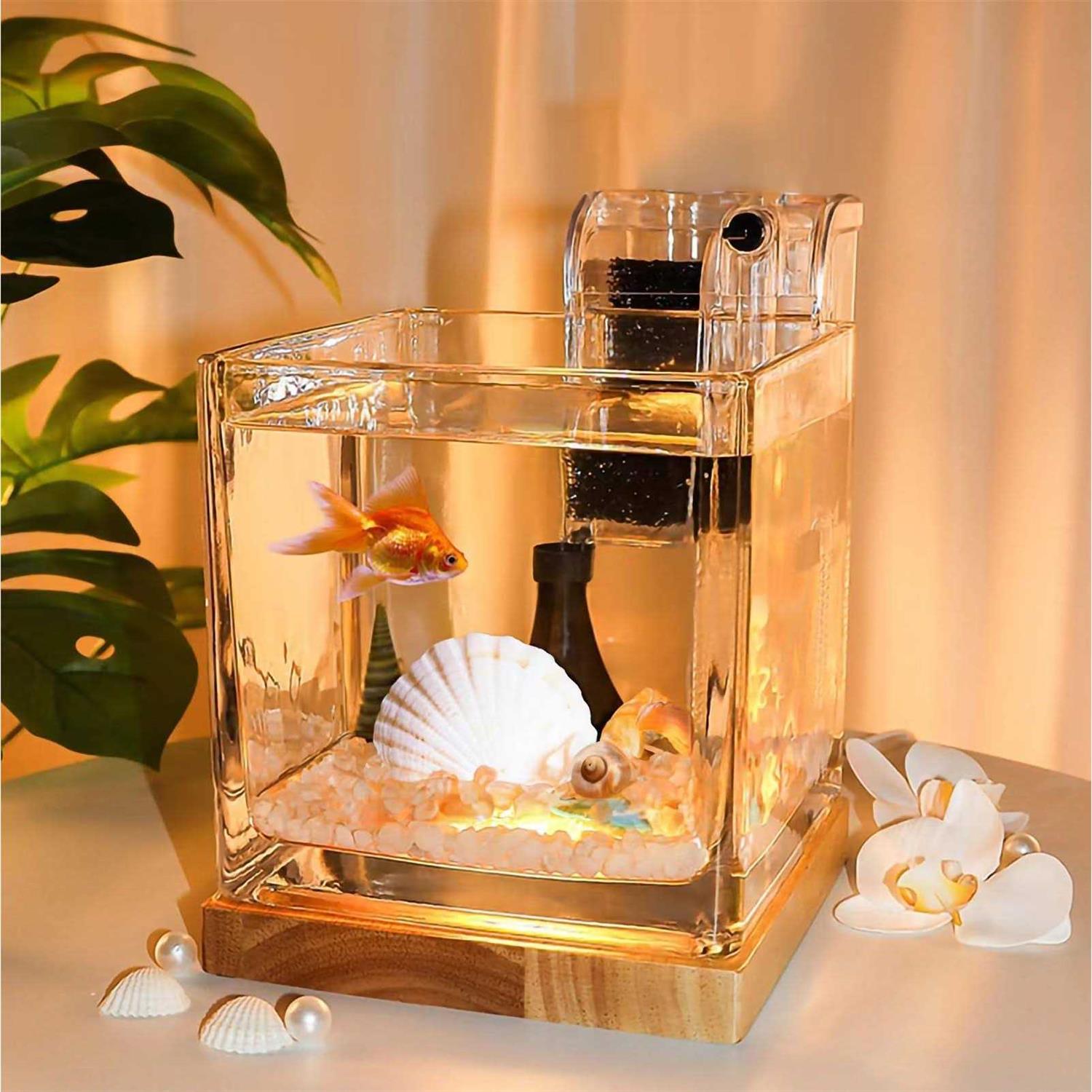 SARUFO 0.81Gallon Fish Tank Kit Desk Aquarium Set Small Glass for Kids Beginner Square Betta - Healthber