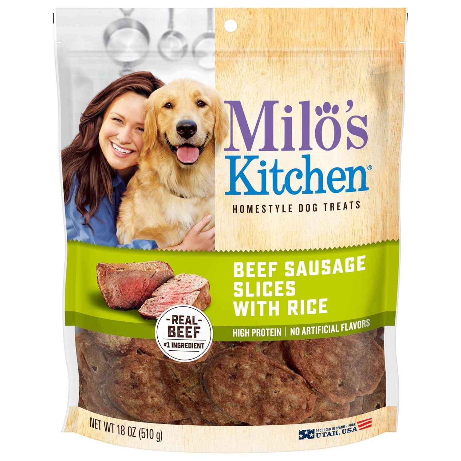 Milo’s Kitchen Beef Sausage Slices with Rice Dog Treats - Healthber