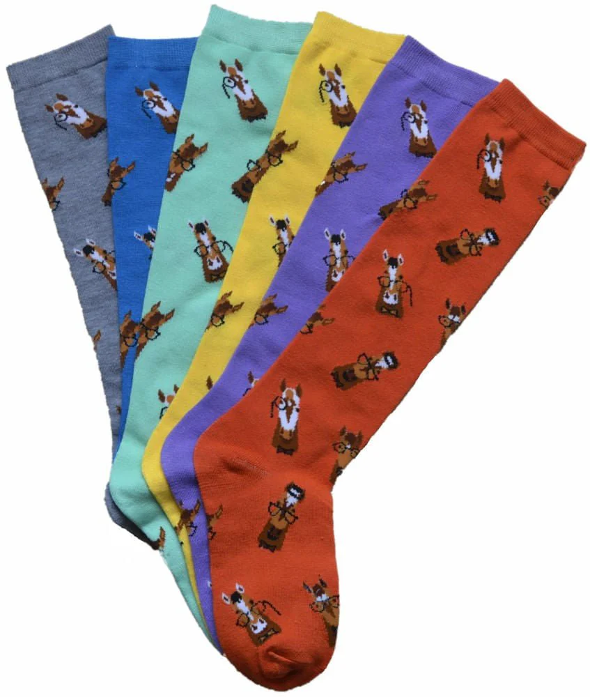 Horses & Spectacles Knee High Socks, Ladies, 6pk - Healthber
