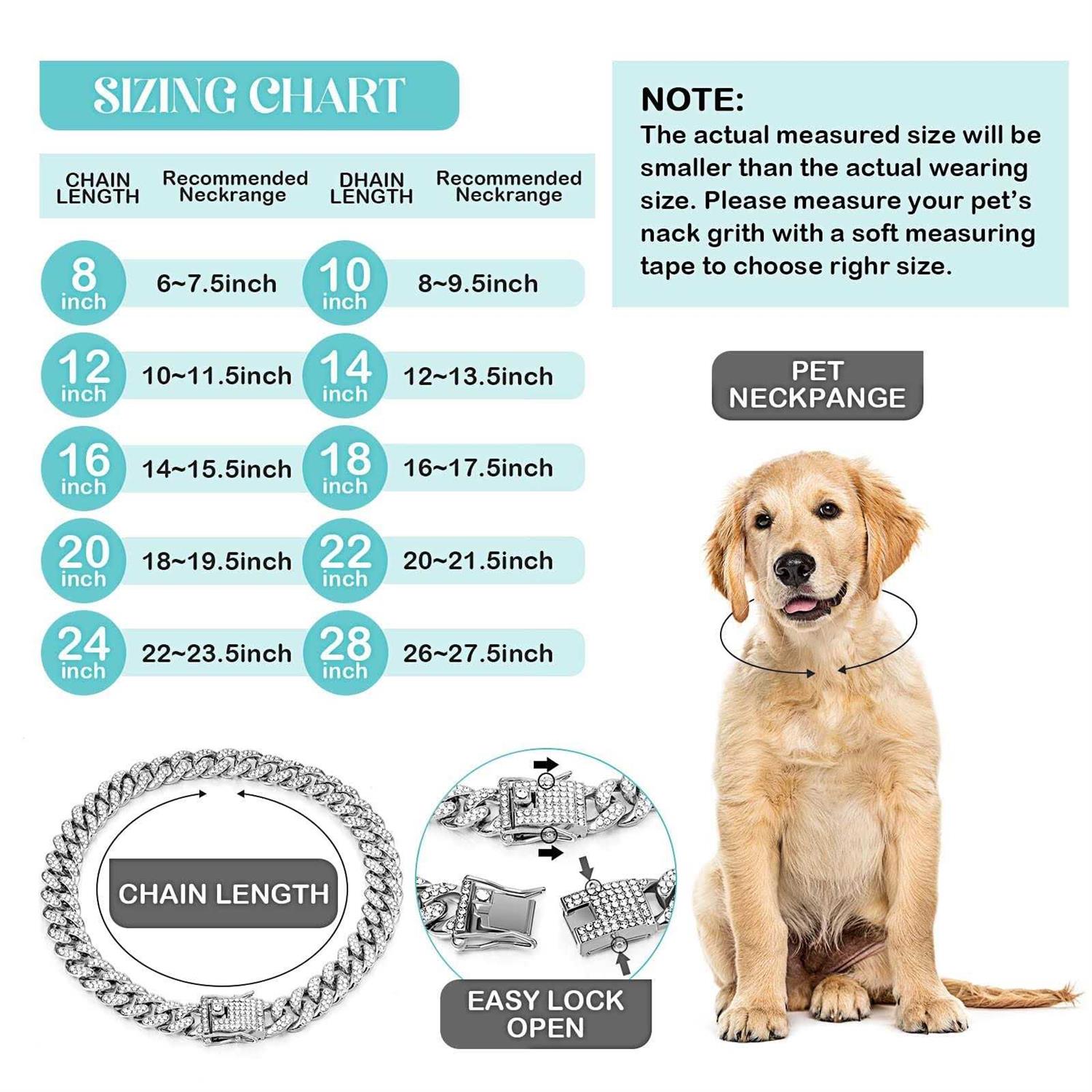 Diamond Pet Cuban Collar Walking Metal Chain with Design Secure Buckle - Healthber