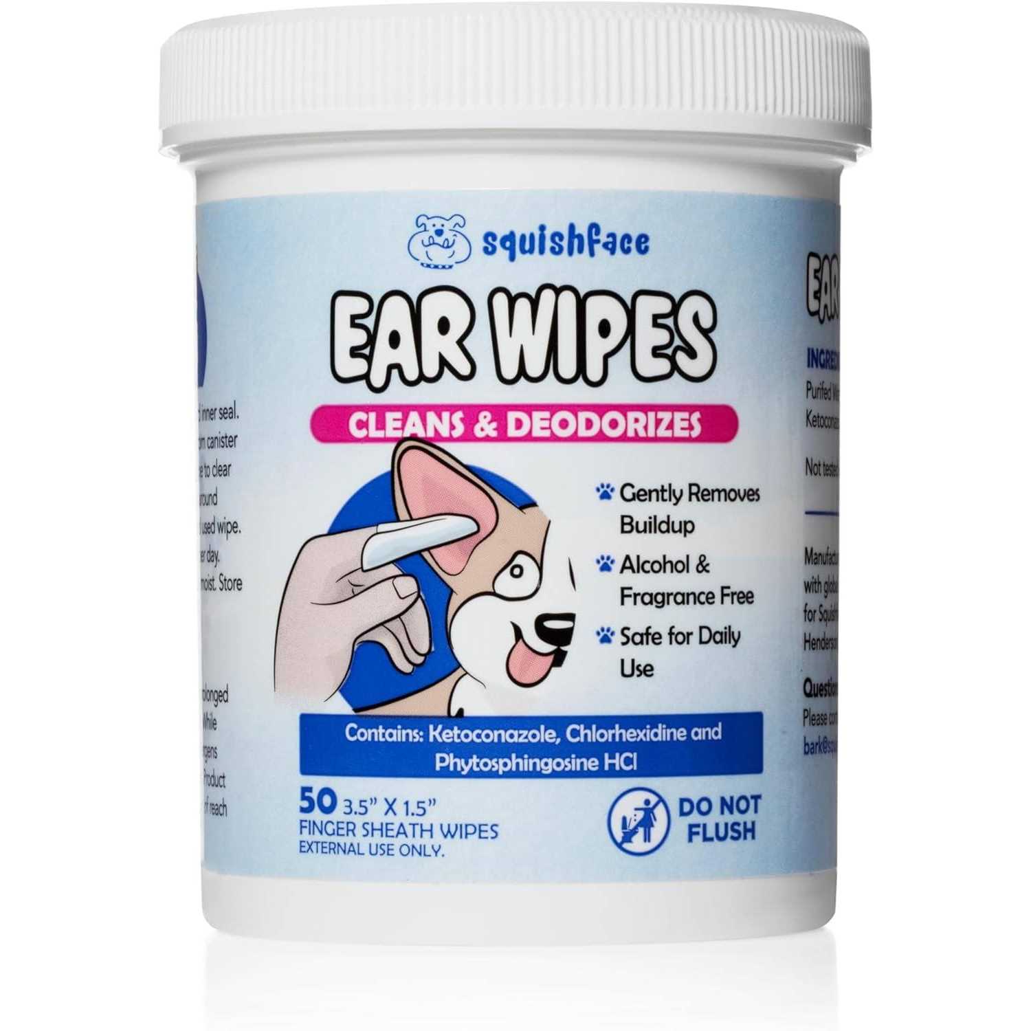 Squishface Dog Ear Relief Individual Finger Sheath Wipes Non-Allergenic Ingredients & Irritation-Reducing Formula Cleans & Deodorizes - Healthber
