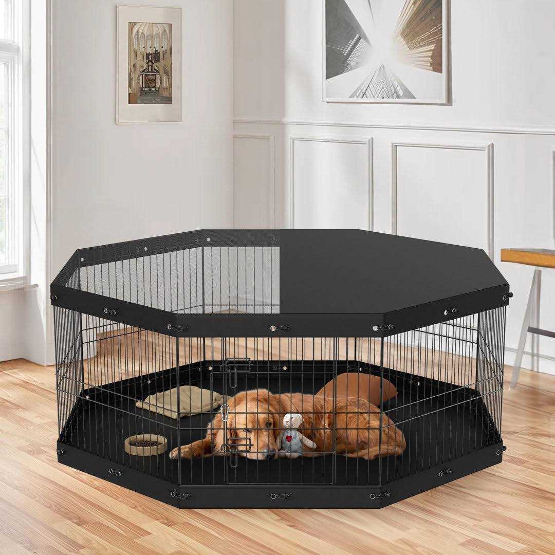 VEVOR Dog Playpen, 8 Panels Foldable Metal Dog Exercise Pen with Top Cover and Bottom Pad - Healthber