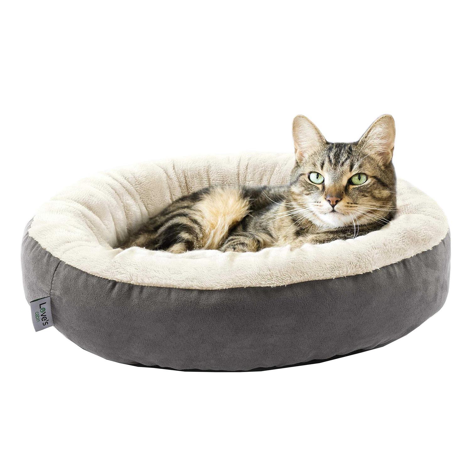 Love’s cabin Round Donut Cat and Dog Cushion Bed, 20in Bed for Cats or Small Dogs - Healthber