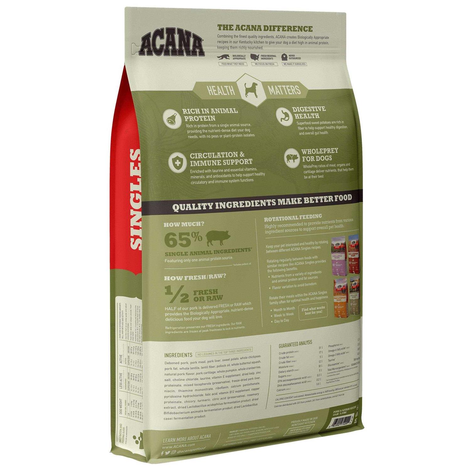 ACANA Singles Limited Ingredient Diet Pork & Squash Recipe Grain-Free Dry Dog Food, 22.5-lb bag - Healthber