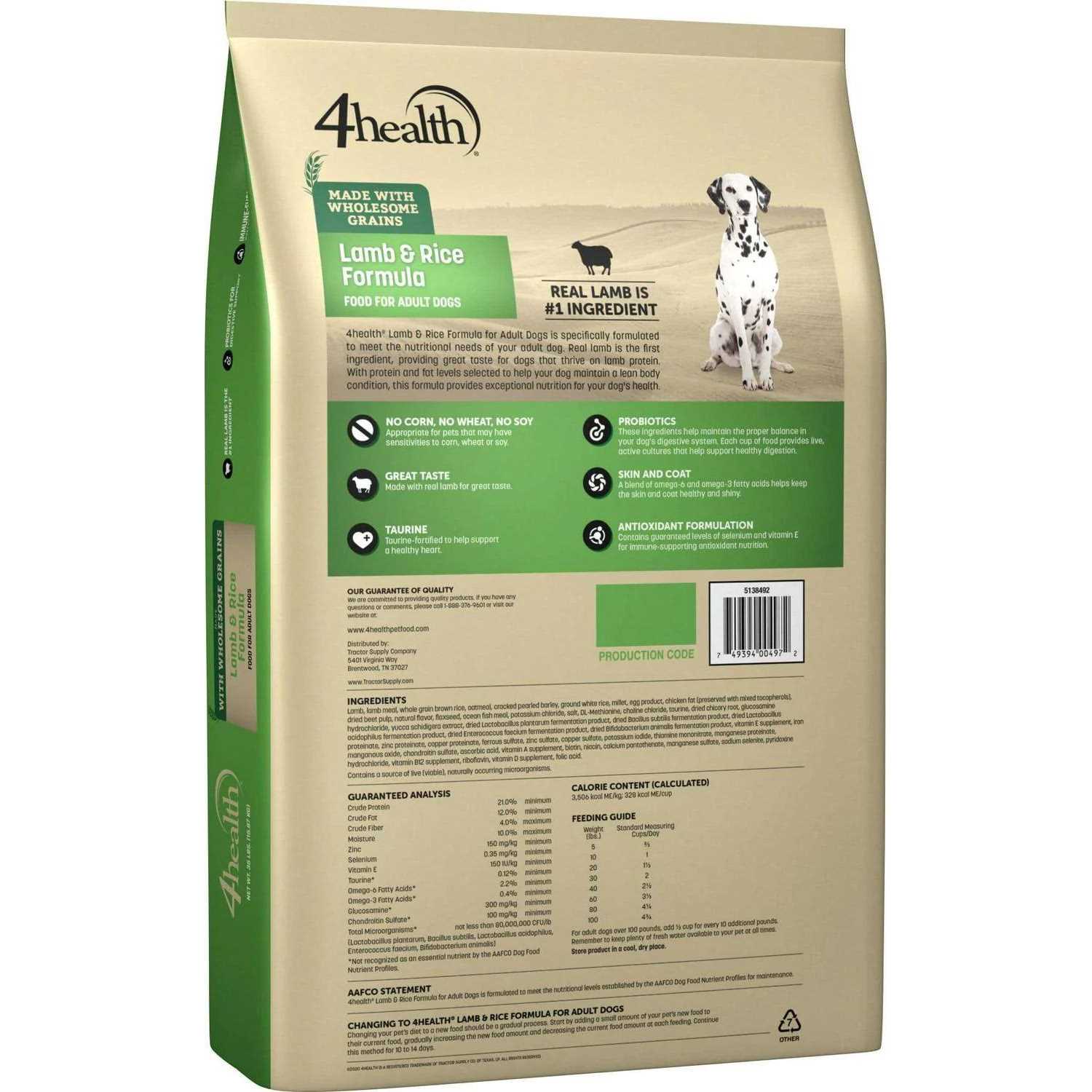 4health Wholesome Grains Adult Lamb and Rice Formula Dry Dog Food - Healthber