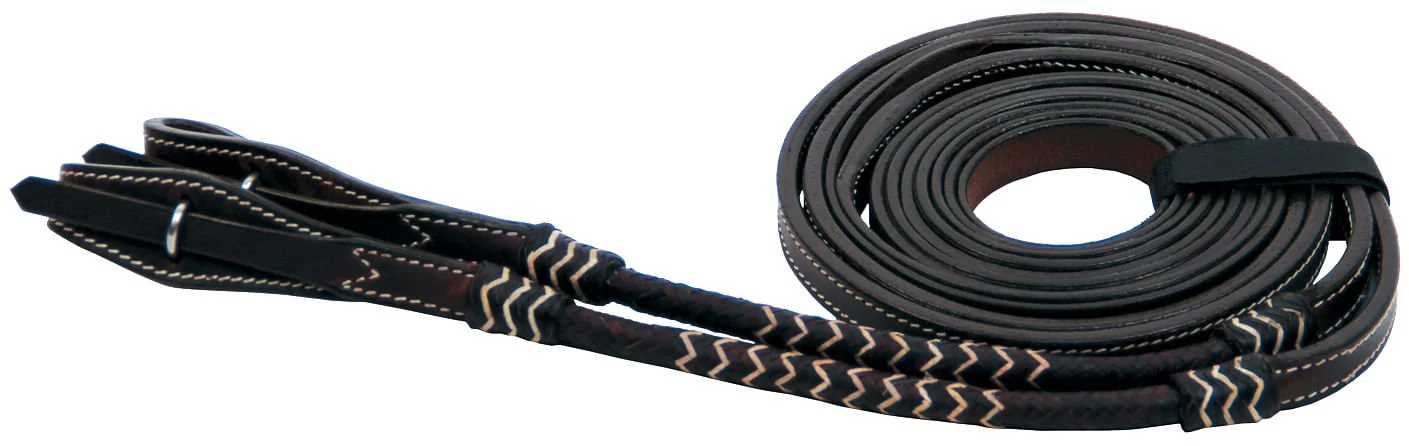 Buffalo Leather Rolled Rawhide Split Reins, 8 ft - Healthber