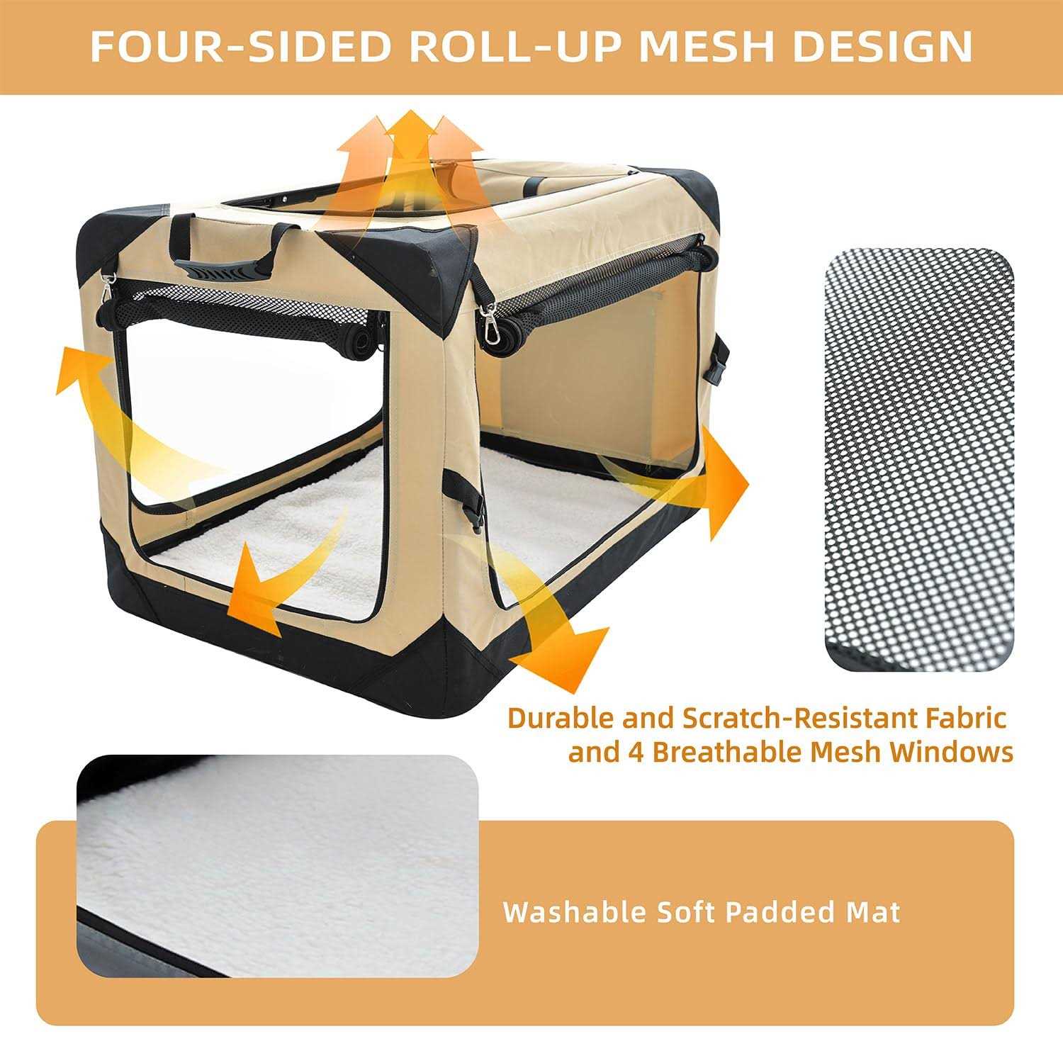 Pettycare Collapsible Dog Crate Dogs 4-Door Foldable Soft Dog Kennel with Chew Proof Mesh Windows - Healthber