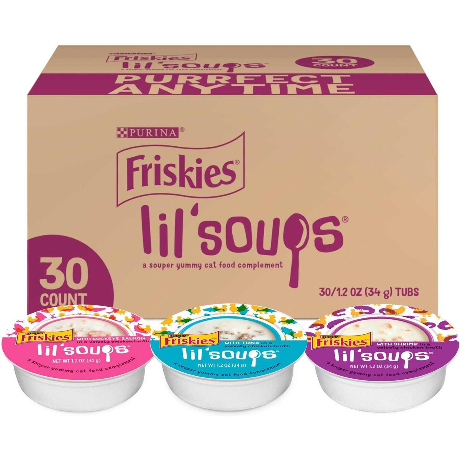 Friskies Purina Grain Free Wet Cat Food Complement Variety Pack Lil’ Soups with Salmon Tuna or Shrimp - Healthber