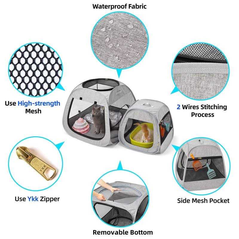Tenrai Portable Cat Playpen, Trapezoidal Design for Better Standing, Foldable Pet Tent for Indoor and Outdoor Use of Kitten and Puppy - Healthber