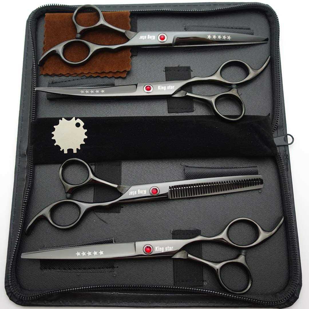 Kingstar 7.0in Titanium Professional dog grooming scissors set,Straight & Thinning & Curved scissors 4pcs set for dog grooming - Healthber