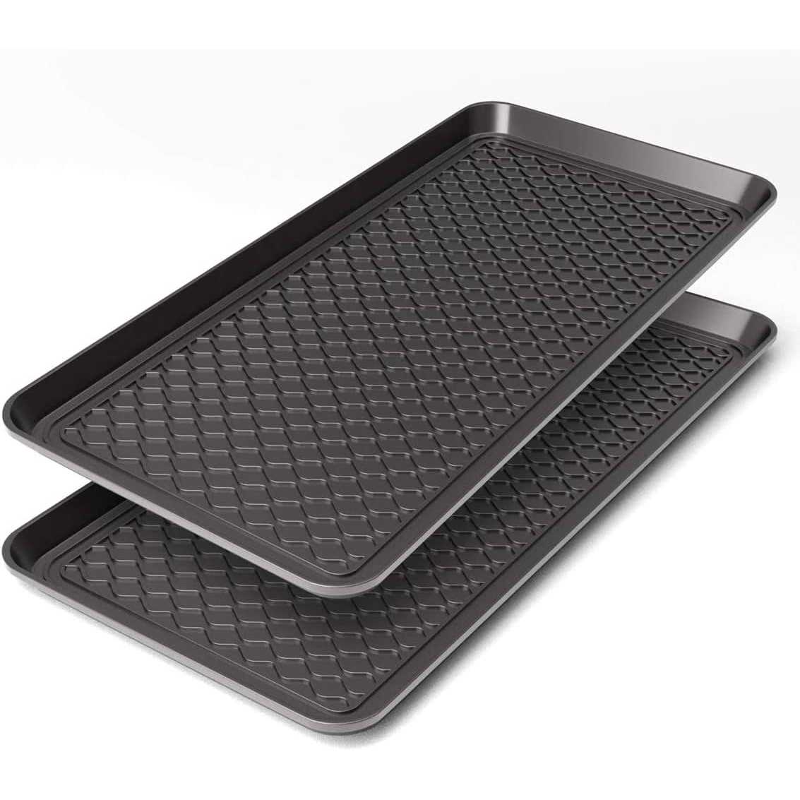 Finorder Multi-Purpose Boot Trays, Set of 2 Black All Weather Heavy Duty Shoe Trays, Pet Feeding Mat, Use for Indoor and Outdoor - Healthber