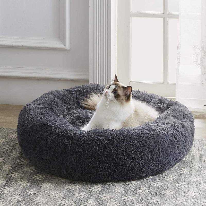 PupsDream The Original Calming Cat Bed Grey Anti Anxiety Cat Bed - Healthber