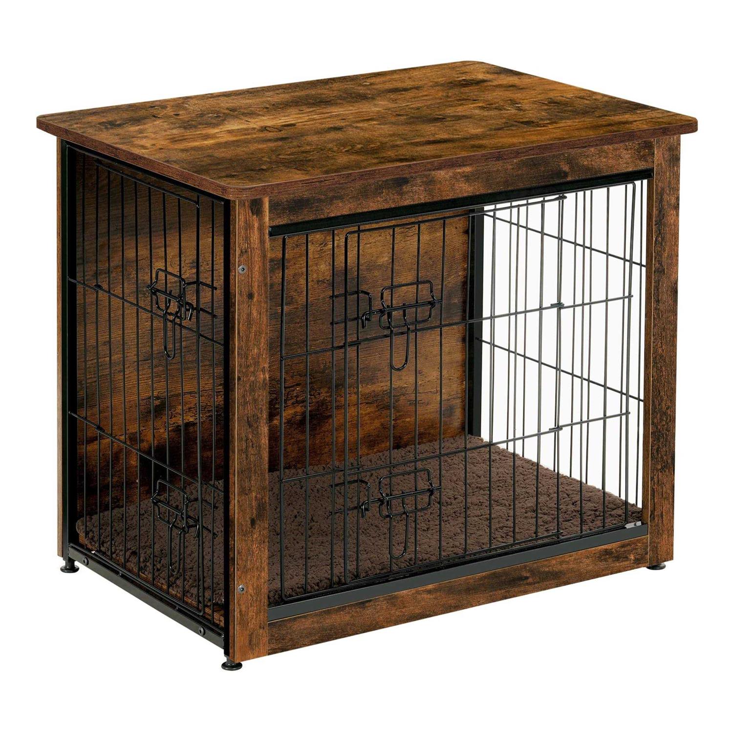 DWANTON Dog Crate Furniture with Cushion Wooden Dog Crate with Double Doors - Healthber