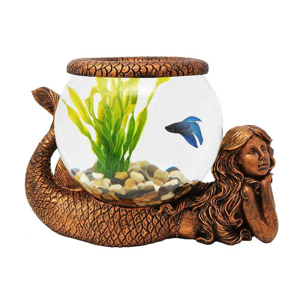 New Mystical Mermaid Decorative Gold Antiqued Glass Fish Bowl Tabletop Aquarium or Terrarium or Candle Holder - Healthber