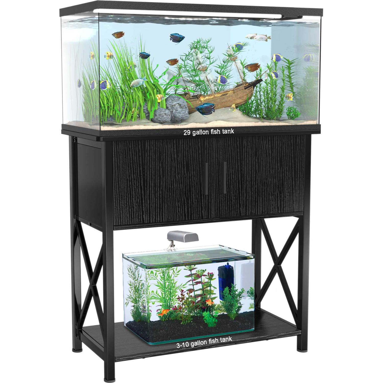 Gdlf 29 Gallon Aquarium Stand Metal Fish Tank Stand with Cabinet,30.7 inchL*12.6 inchW, Black - Healthber