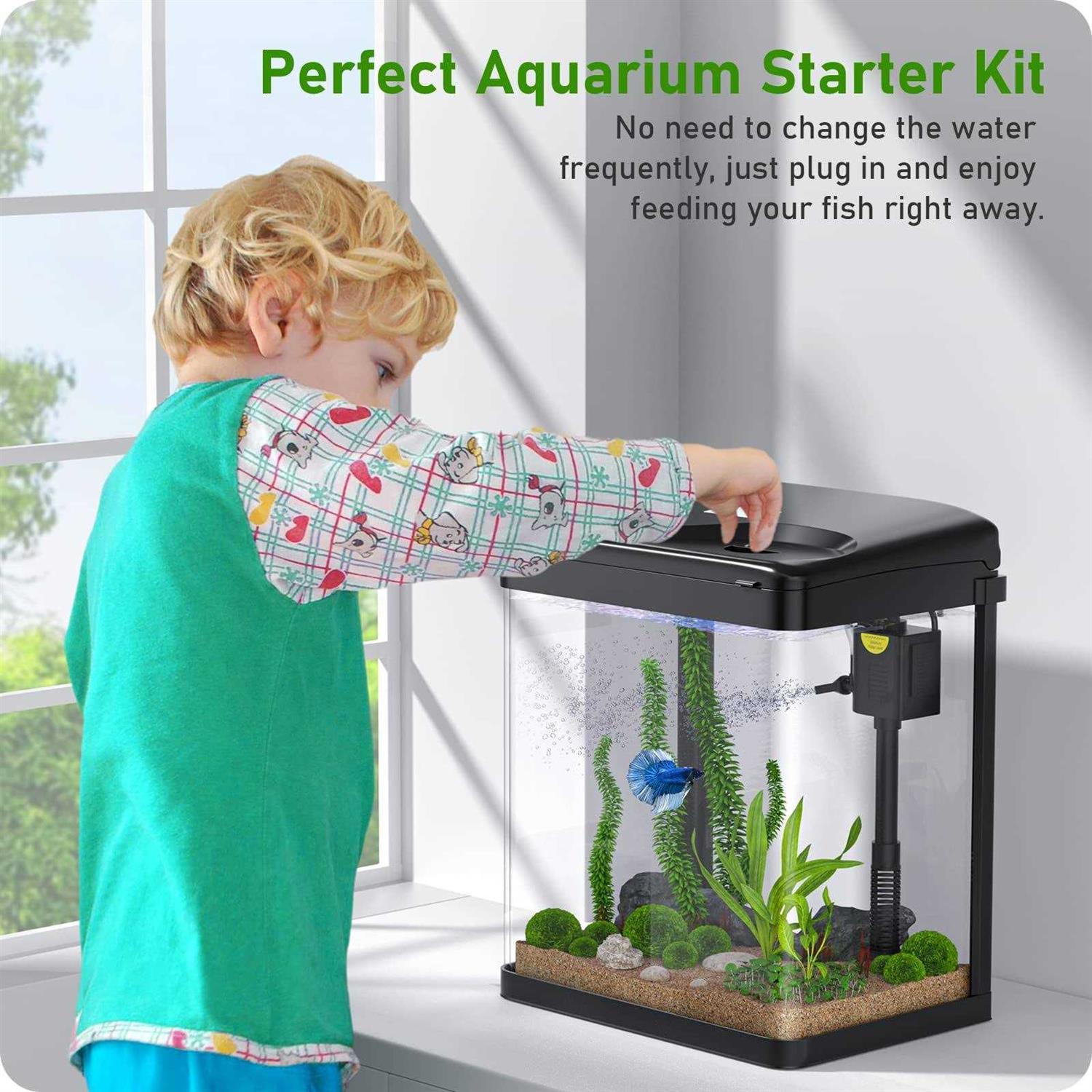 PONDON Betta Fish Tank, 2 Gallon Glass Aquarium, 3 in 1 Fish Tank with Filter and Light - Healthber