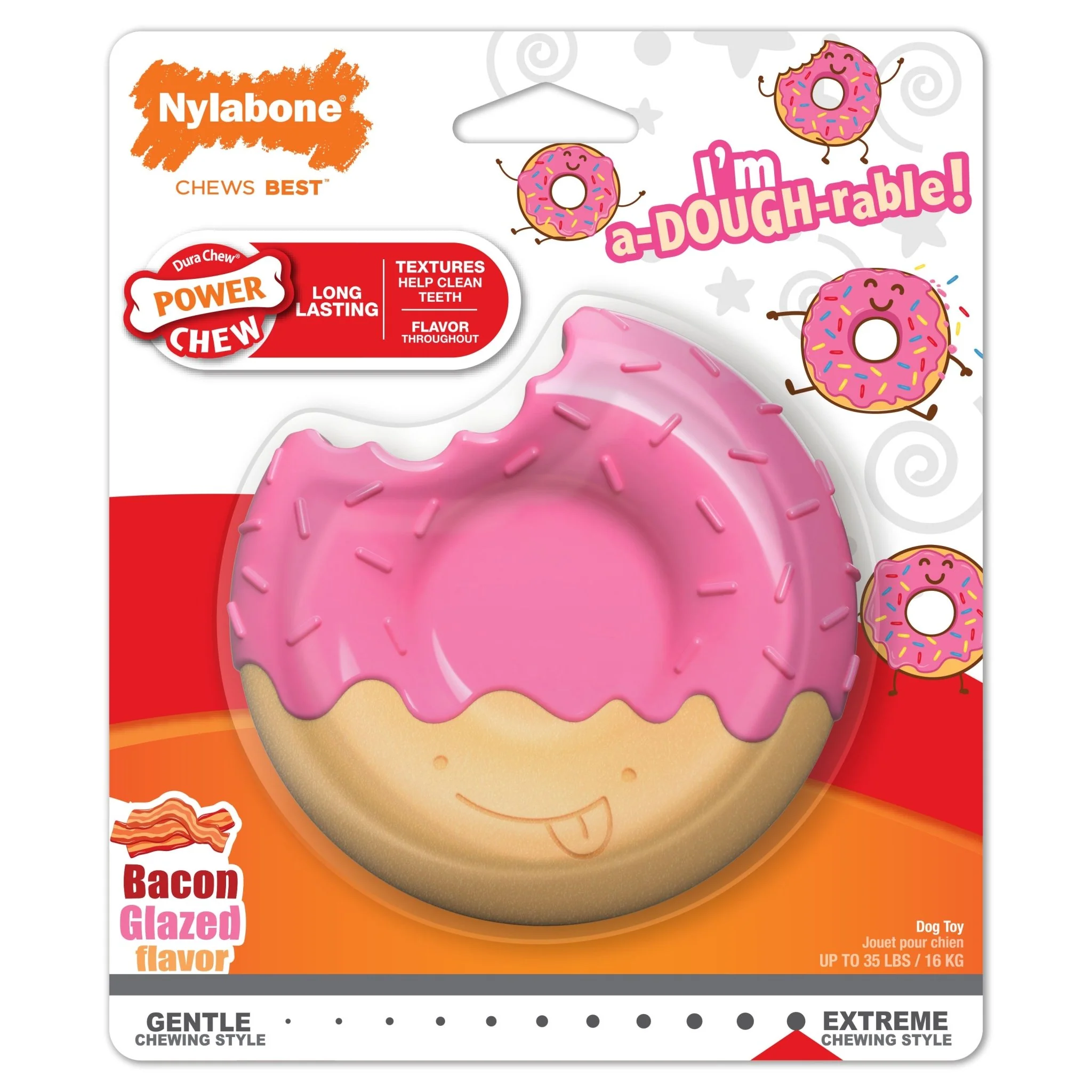 Power Chew Donut Dog Toy, Bacon Glazed - Healthber