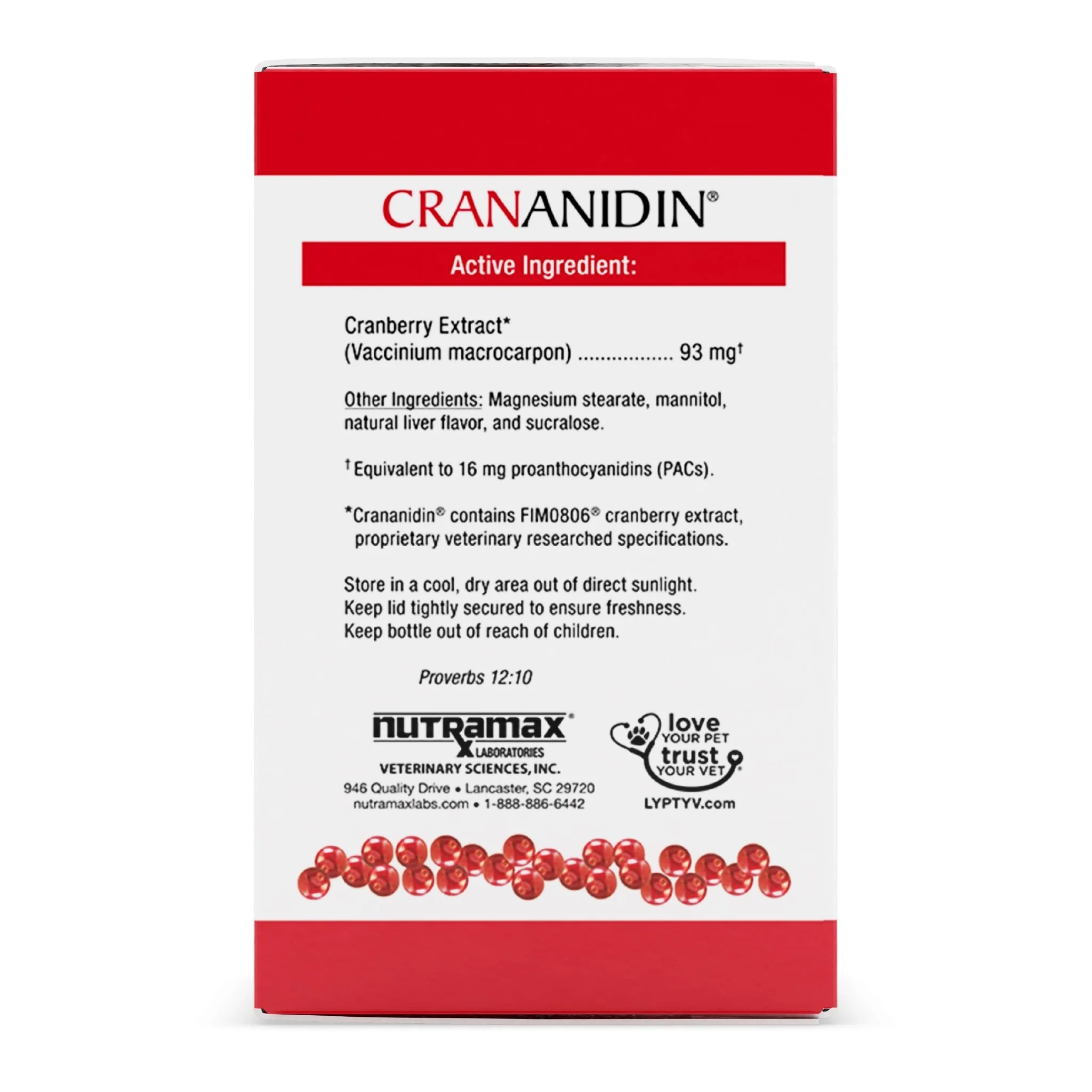 Nutramax Crananidin - Cranberry Extract Urinary Tract Health Supplement for Dogs, 75 Chewable Tablets - Healthber