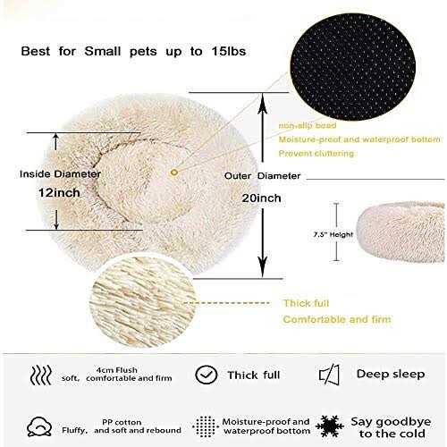 Gavenia Washable Donut Cat and Dog Bed,Soft Plush Pet Cushion,Waterproof Bottom - Healthber
