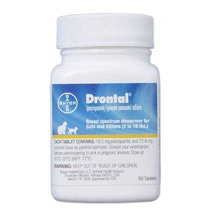 Drontal Tablets for Cats, 2-16 lbs, 1 tablet, 18.2 mg Praziquantel and 72.6 mg Pyrantel base as Pyrantel Pamoate - Healthber