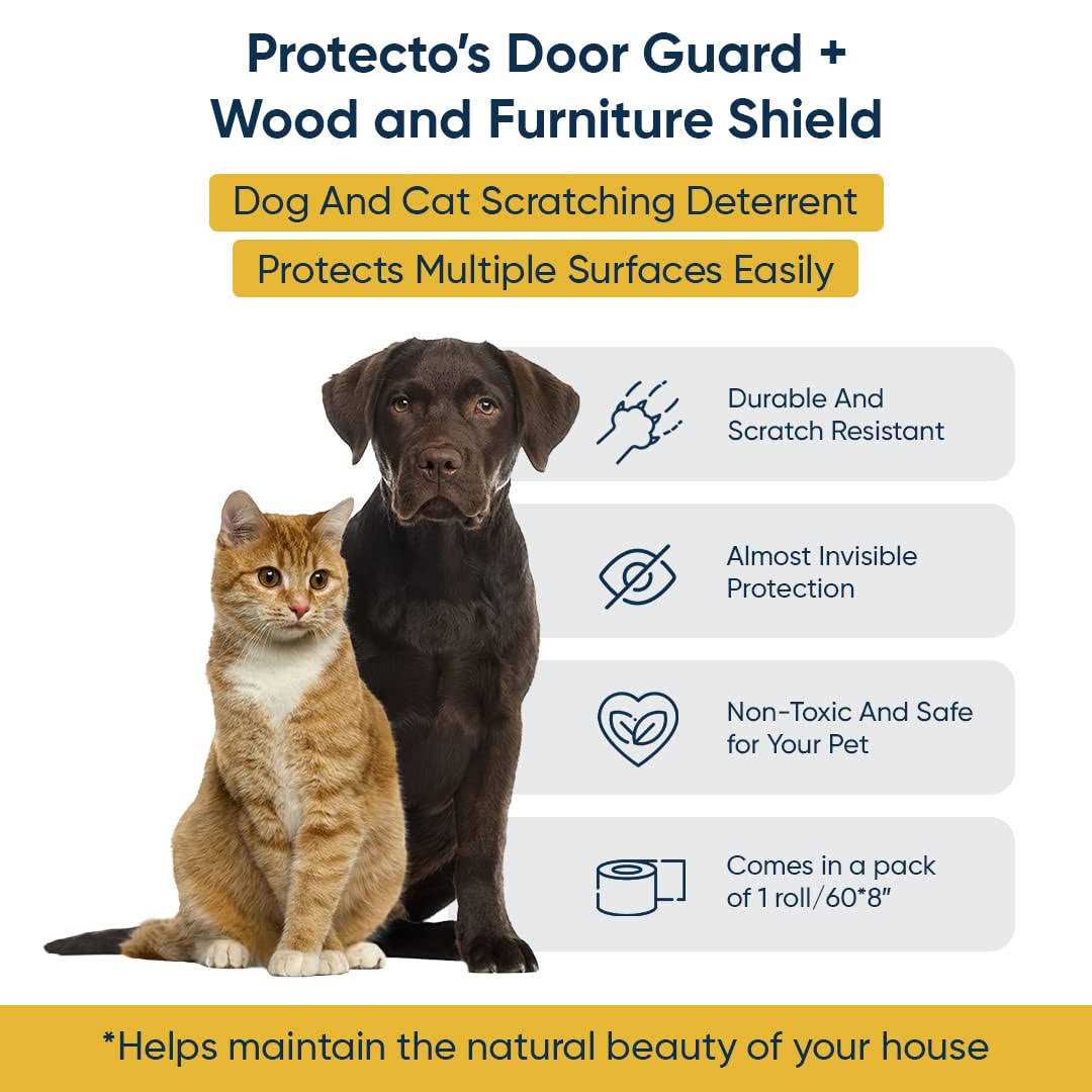 PROTECTO Pet Scratch Protector W/ Custom Cut Knife Door Guard + Wood & Furniture Shield For Dog & Cat Scratching Deterrent - Healthber