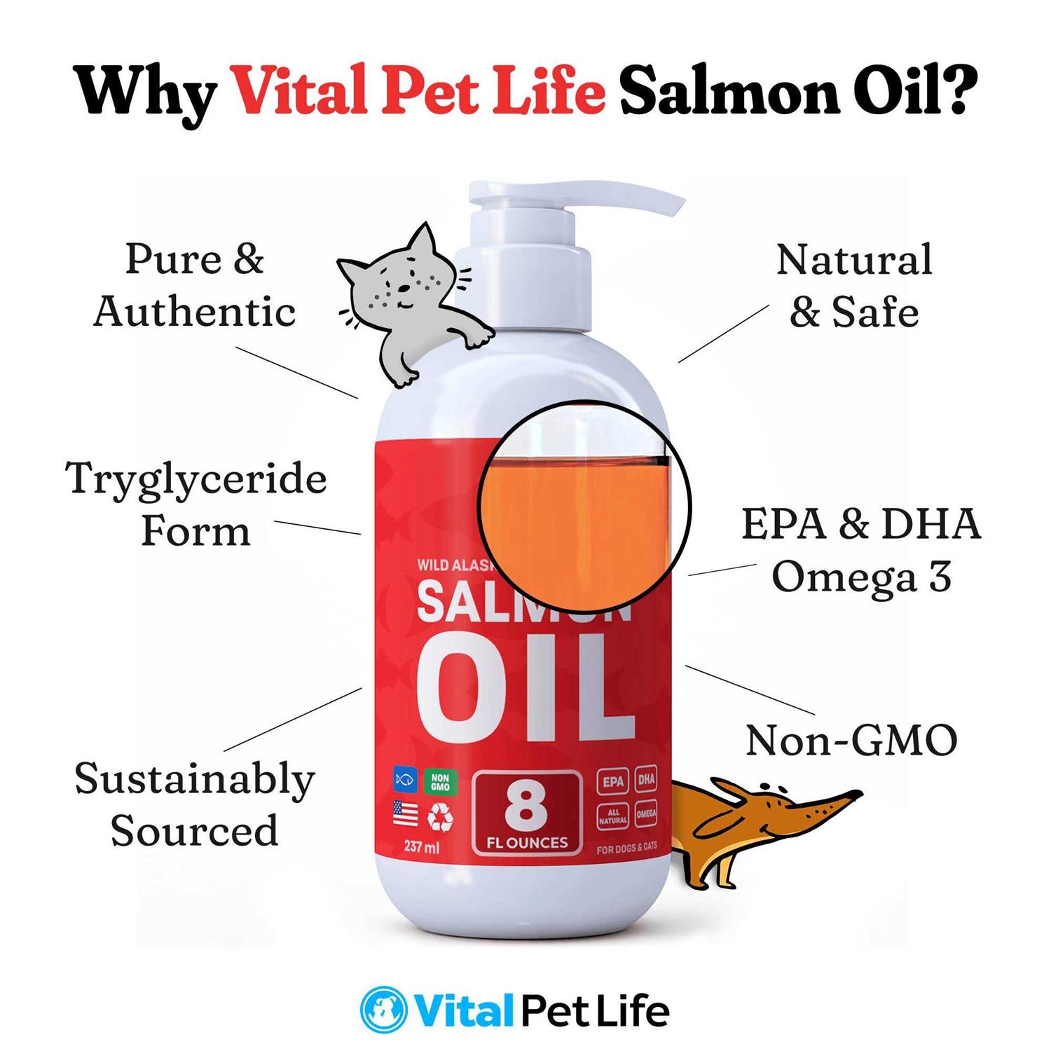 Vital Pet Life Salmon Oil for Dogs & Cats Healthy Skin & Coat Fish Oil - Healthber