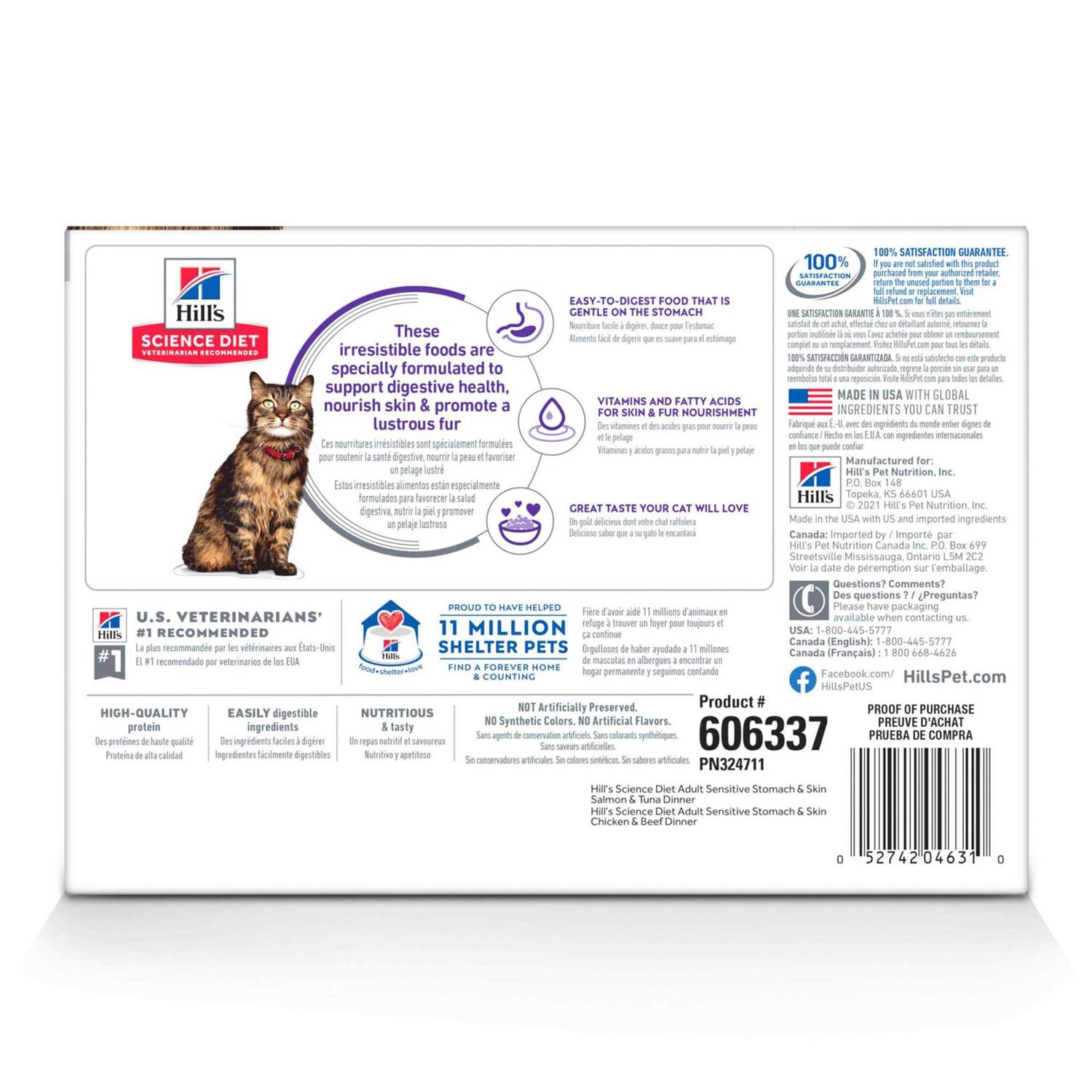 Hill’s Science Diet Adult Sensitive Stomach & Skin Wet Cat Food Pouch Variety Pack - Healthber