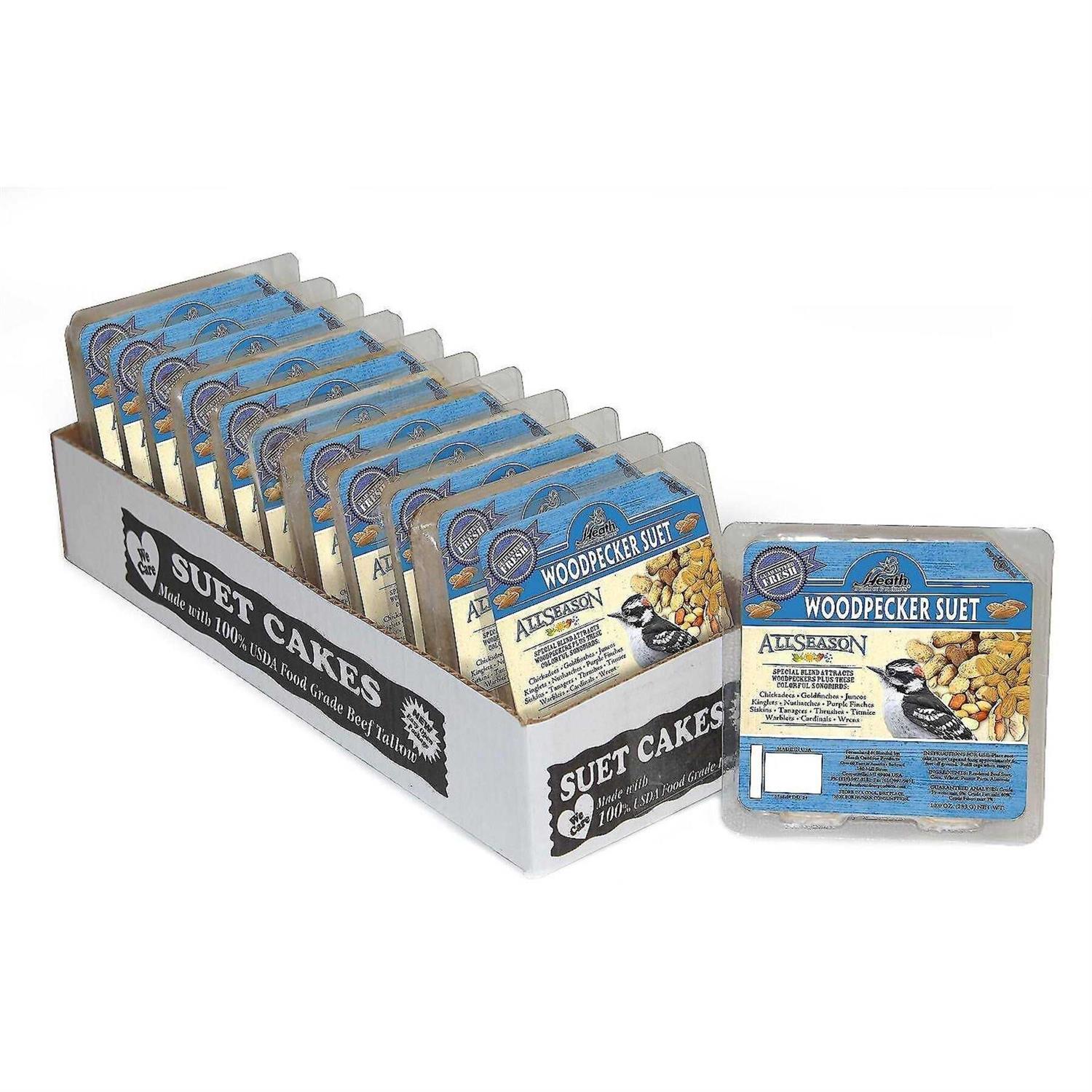 Heath Woodpecker Suet Cake 5.2in 10oz 12 Pack - Healthber