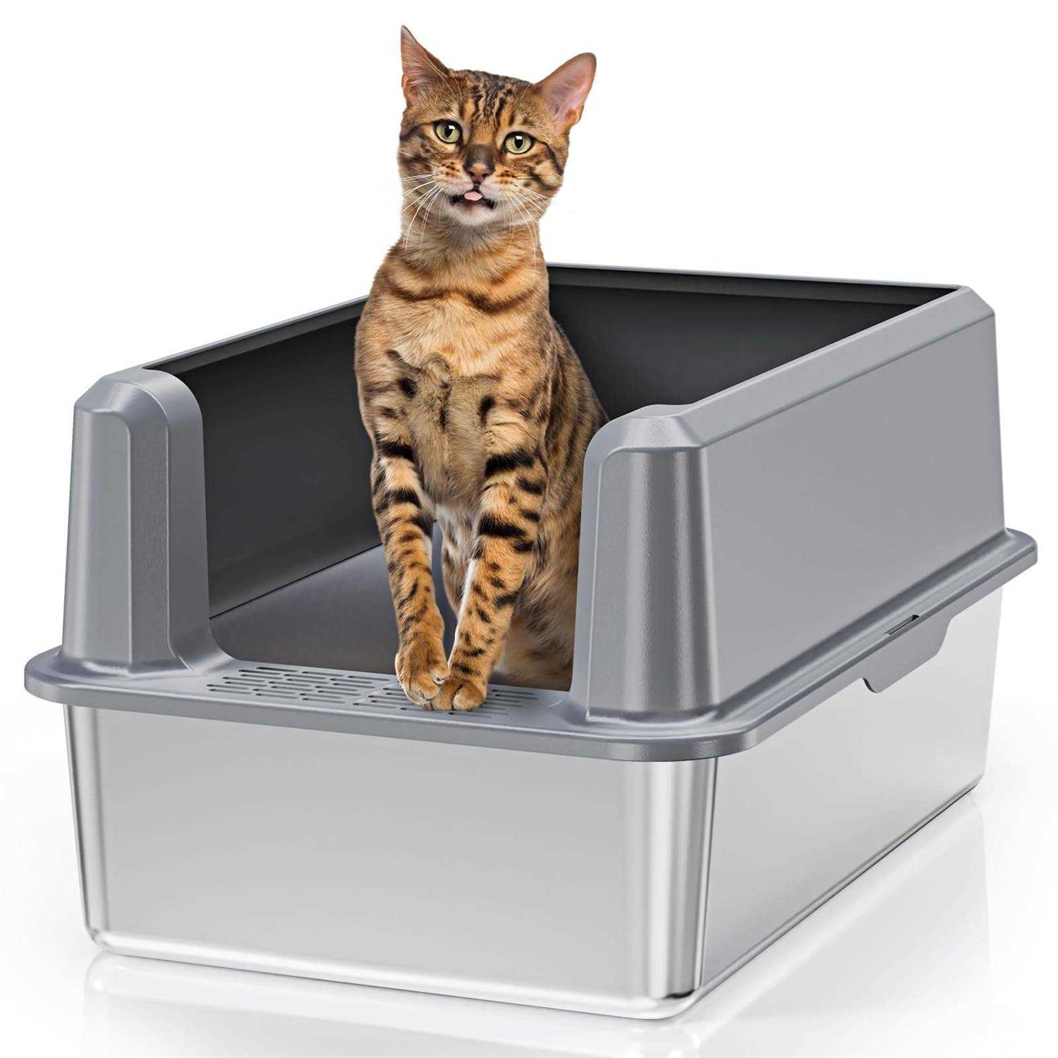 Suitfeel Enclosed Stainless Steel Litter Box XL Metal Litter Box with High Side - Healthber