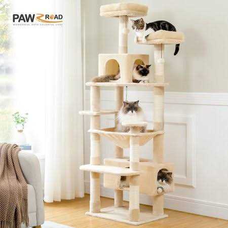 Pawz Road 73 inch Cat Tree for Large Cats Multi Level Tall Cat Tower Condo with 7 Scratching Posts - Healthber
