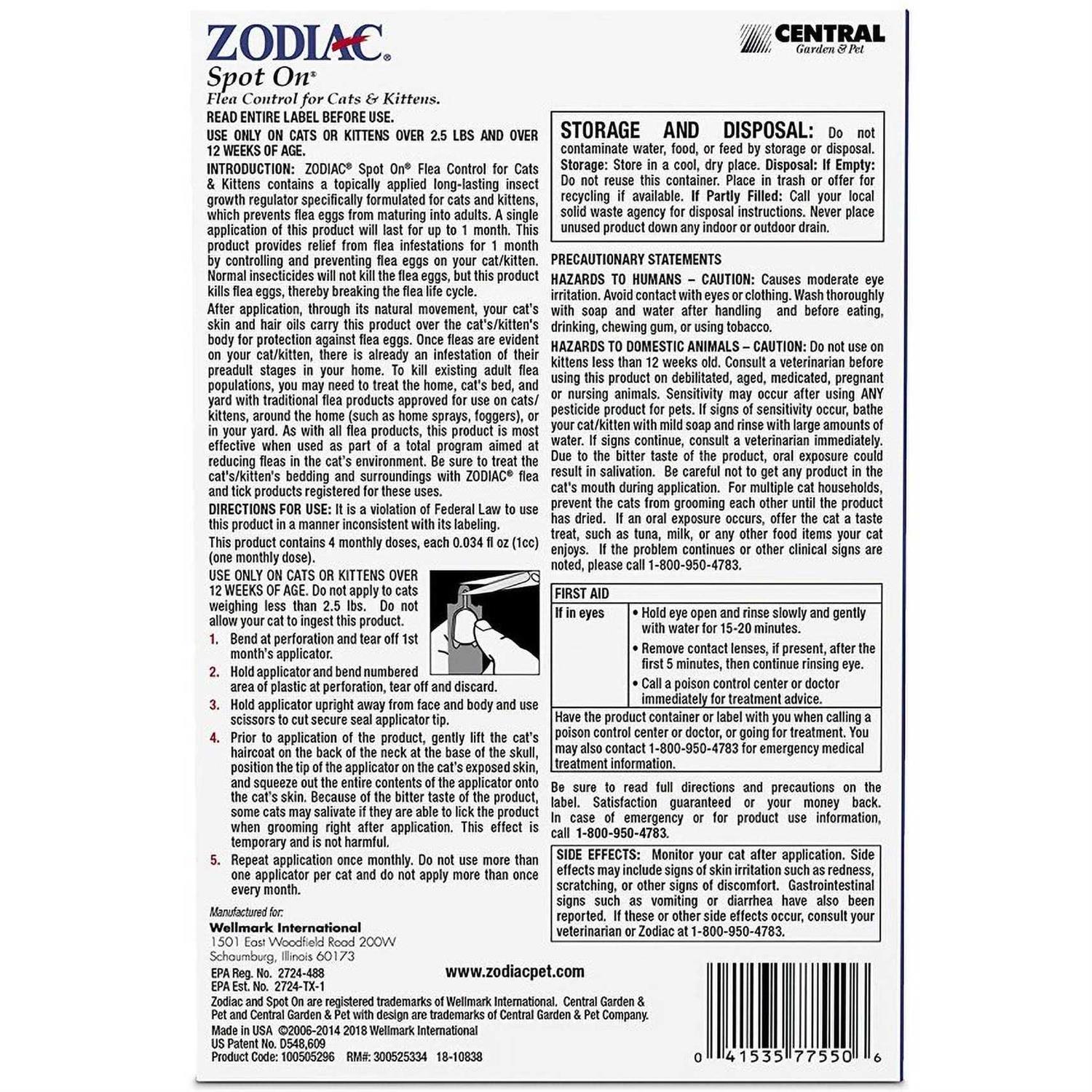 Zodiac Spot On Flea Cats & Kittens - Healthber