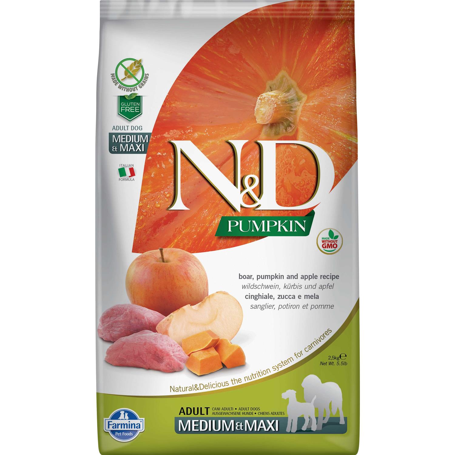 Farmina N&D Pumpkin Boar & Apple Adult Medium & Maxi Dog Dry Food - Healthber