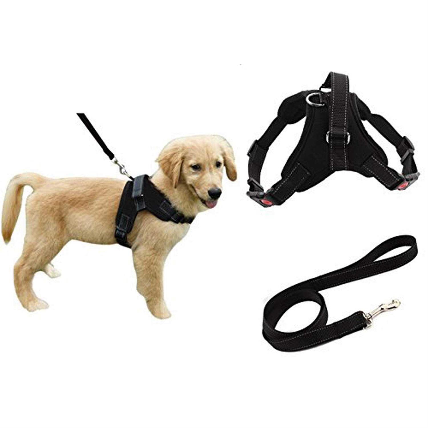 FakeFace Heavy Duty Adjustable Pet Puppy Dog Safety Harness with Leash Lead Set Reflective No-Pull Breathable Padded Dog Leash Collar Chest Harness Vest - Healthber