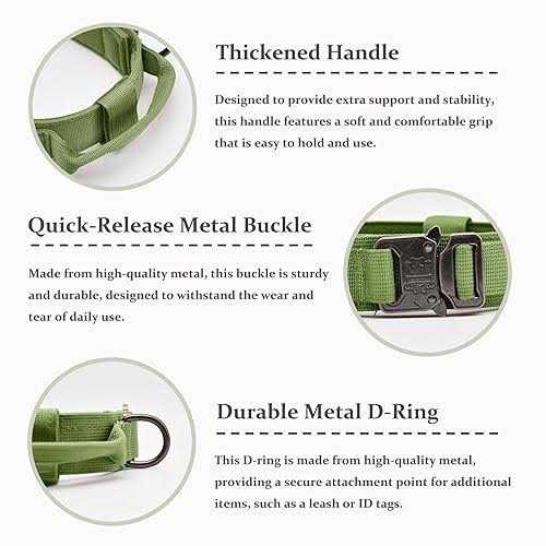 Tactical Dog Collar, Adjustable Military Training Nylon Dog Collar with Control Handle and Heavy Quick-Release Metal Buckle for Small Medium Large - Healthber
