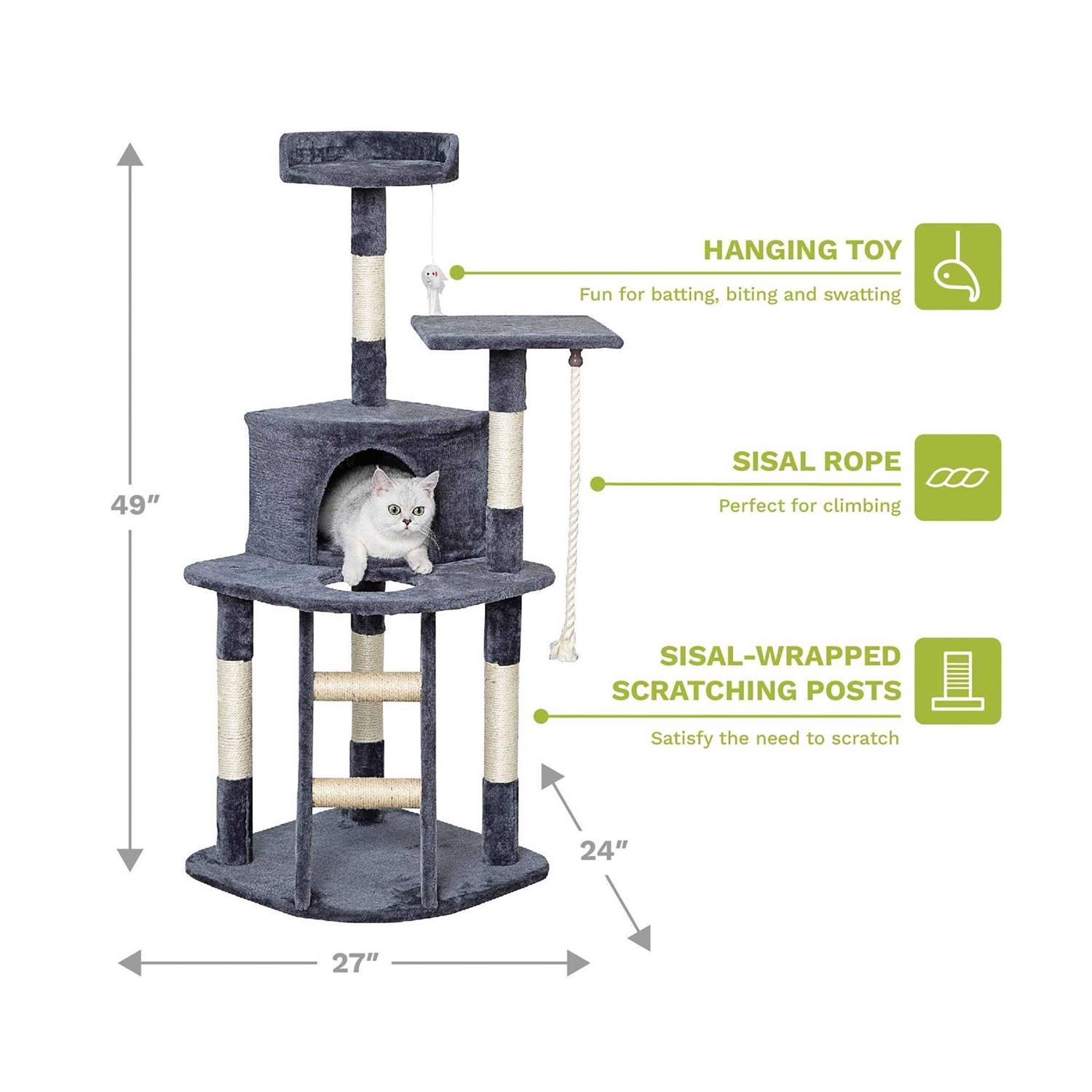 Go Pet Club 49 in. Economical Cat Tree Condo with Sisal Covered Posts - Healthber