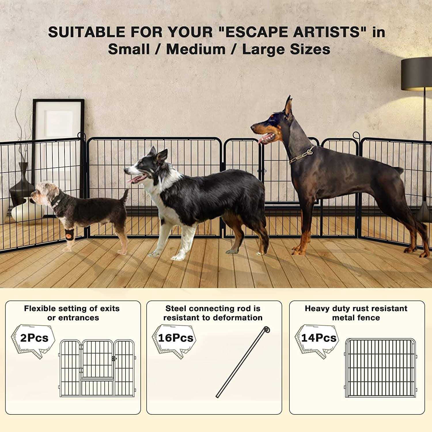 OFIKA Heavy Duty Metal Dog Playpen for medium/small Animals Panels 32 Width - Healthber