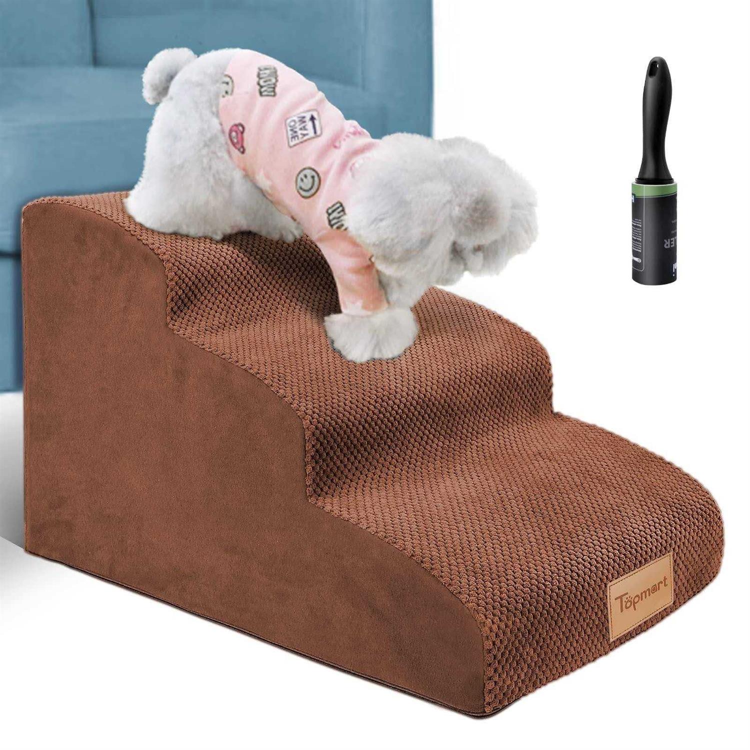 Topmart 3 Tiers Foam Dog Ramps/Steps,Non-Slip Dog Steps,Extra Wide Deep Dog Stairs,High Density Foam Pet Stairs/Ladder,Best for Older Dogs,Cats - Healthber