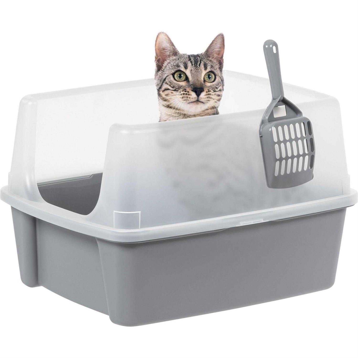 Iris USA Open Top Cat Litter Box with Shield and Scoop - Healthber