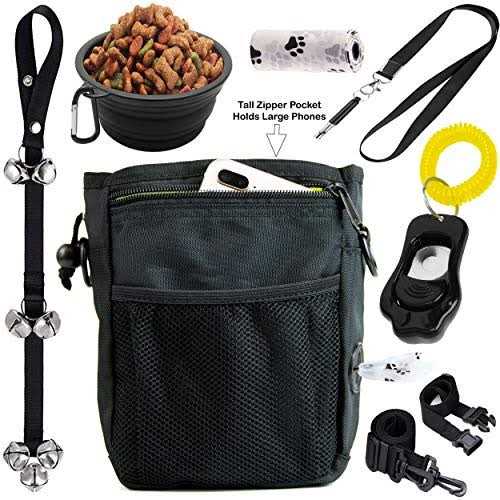 PupsNTails Dog Training Kit Puppy and Dog Training Treat Pouch,Adjustable Training Clicker,House Training Doorbells,Collapsible Dog Bowl - Healthber
