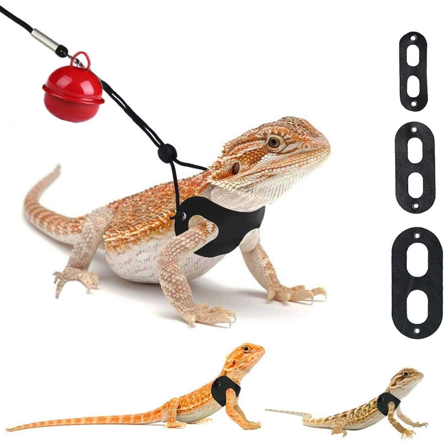 3 Packs Bearded Dragon Harness and Leash Adjustable Soft Leather Reptile Lizard Leash for Amphibians and Other Small Pet Animals - Healthber