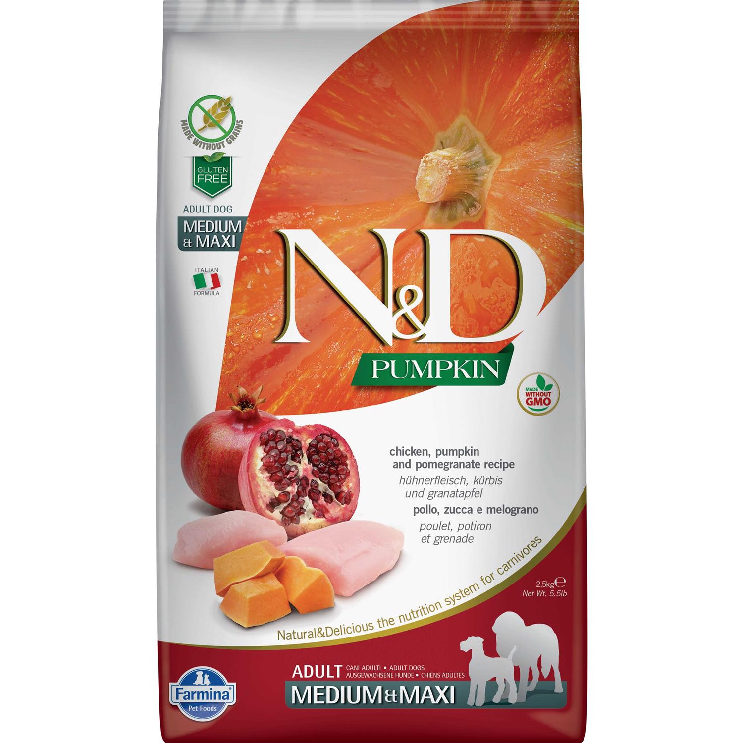 Farmina N&D Pumpkin Adult Medium Maxi Chicken & Pomegranate Dry Dog Food - Healthber
