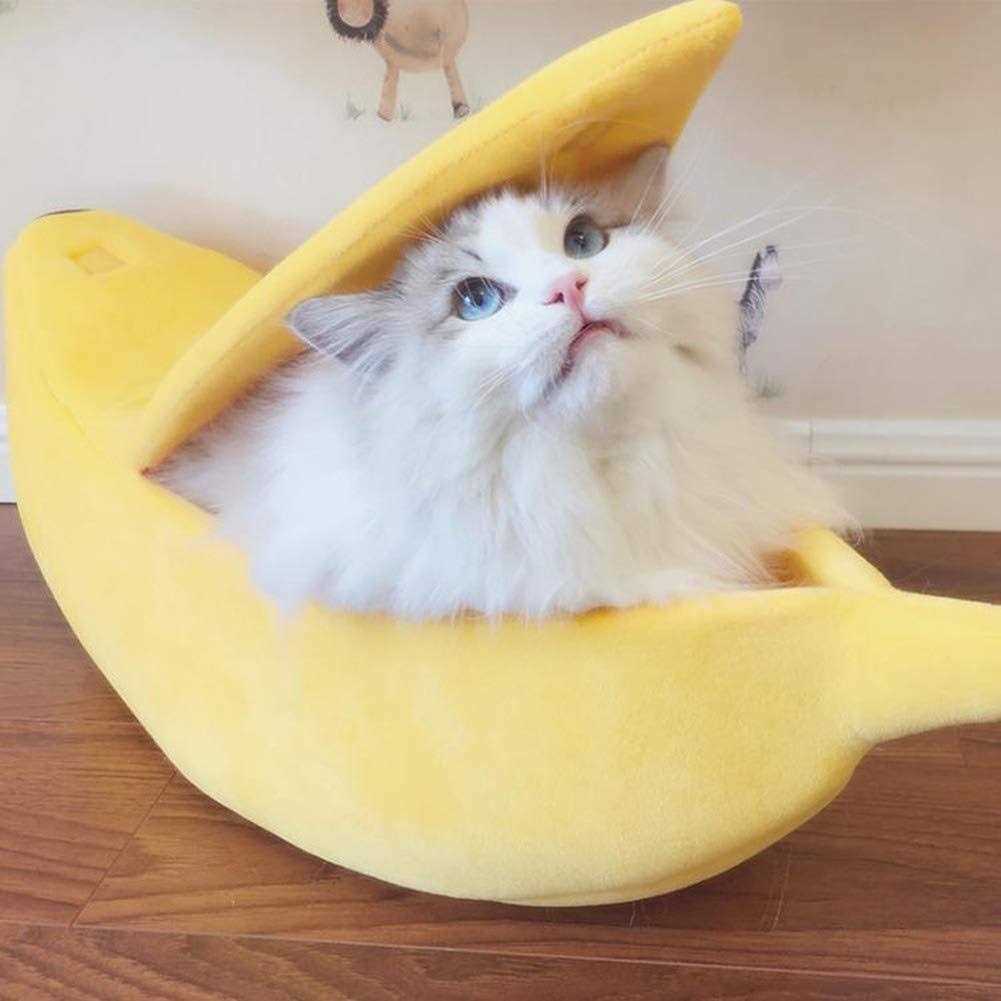 haixclvyE Creative Banana Shape Cat Nest Pet Bed Soft Warm Cat Bed for Winter Cat Tent Self-Warming Sleeping Bed Puppy Kitten Warm House Bed - Healthber