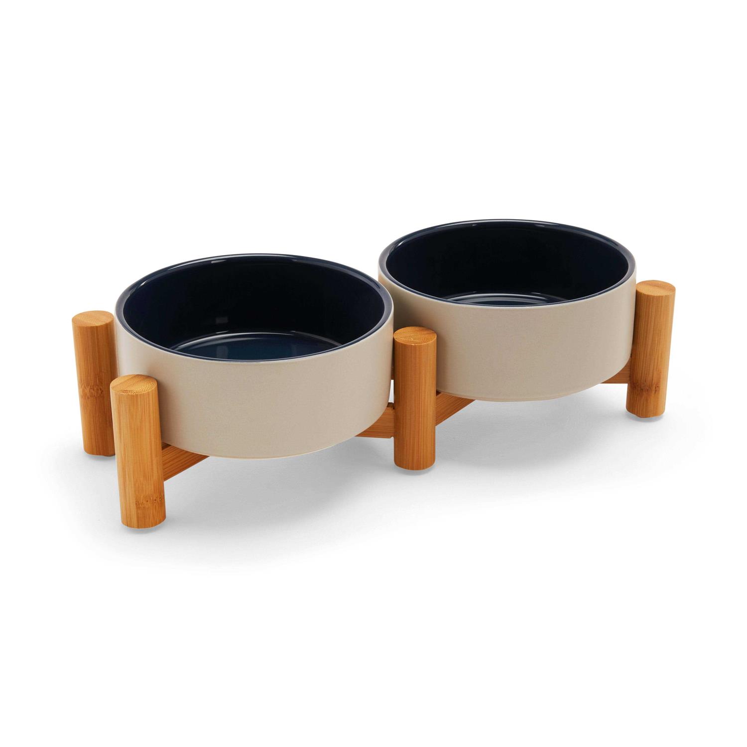 Reddy Ceramic & Bamboo Elevated Dog Double Diner - Healthber