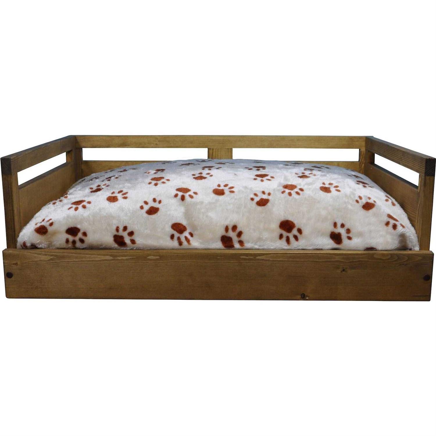 Iconic Pet Sassy Paws Wooden Pet Bed with Paw Printed Comfy Cushion - Healthber