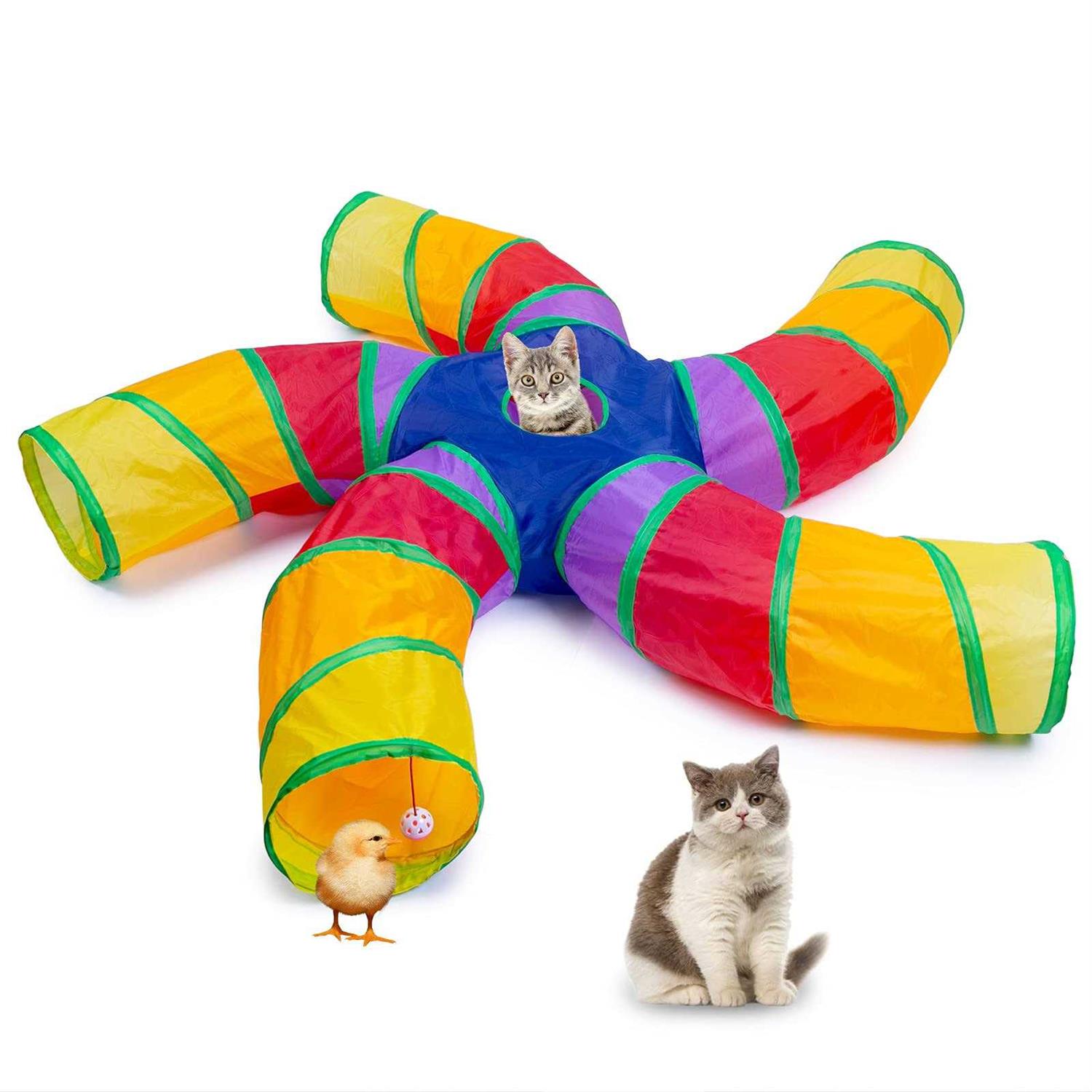 EgETOTA cat Tunnel for Indoor cats Large with Play Ball S-Shape 5 Way collapsible Interactive Peek Hole Pet Tube Toys - Healthber
