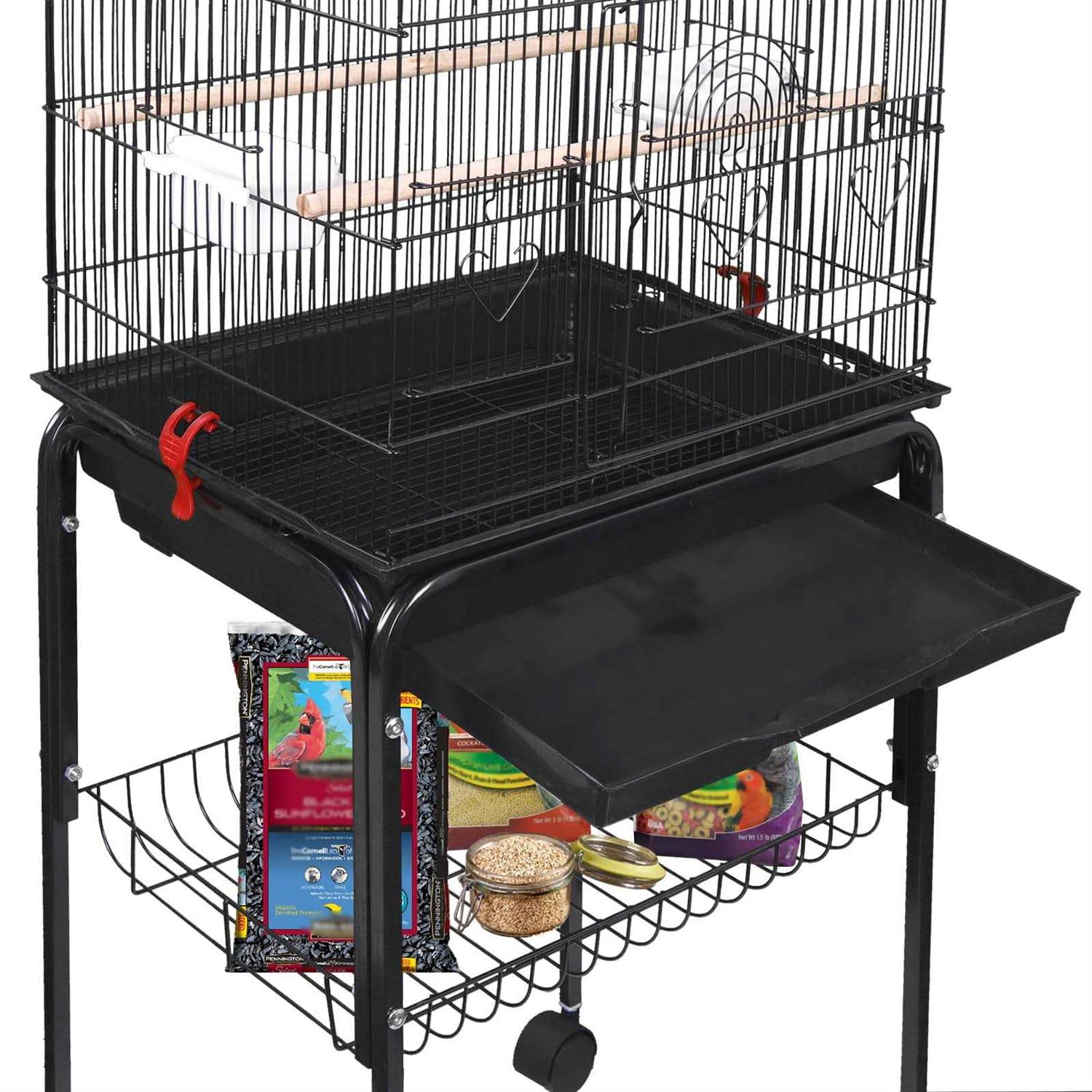 Zeny 59” Bird Cage Large Wrought Iron Cage for Cockatiel Sun Conure Parakeet with Rolling Stand - Healthber